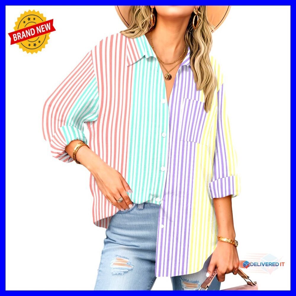 Cotton Gauze Button Down Shirt Loose Fit Long Sleeve Casual Boho Blouse